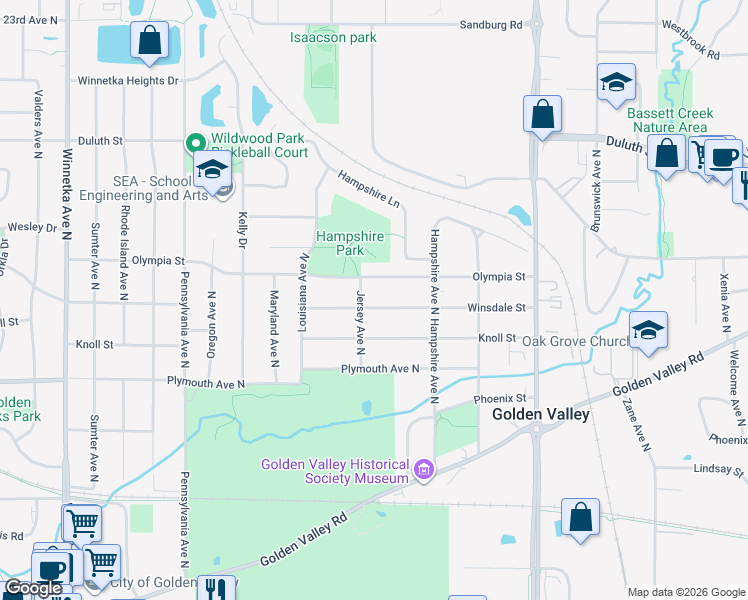 map of restaurants, bars, coffee shops, grocery stores, and more near 1536 Jersey Avenue North in Minneapolis