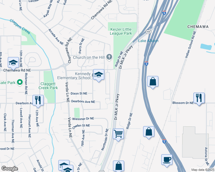 map of restaurants, bars, coffee shops, grocery stores, and more near 2025 Kennedy Circle Northeast in Keizer