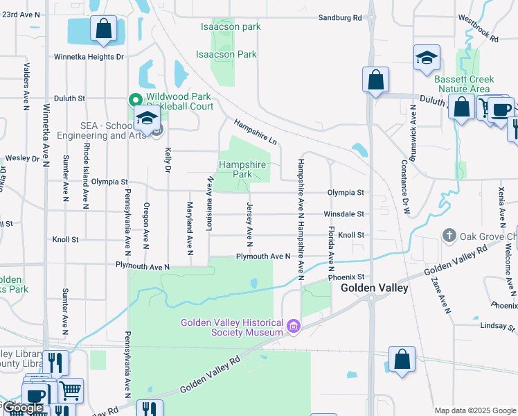 map of restaurants, bars, coffee shops, grocery stores, and more near 1536 Jersey Avenue North in Minneapolis