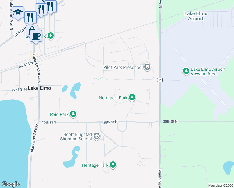 map of restaurants, bars, coffee shops, grocery stores, and more near 3141 Lilac Avenue North in Lake Elmo