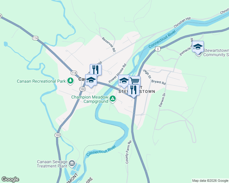 map of restaurants, bars, coffee shops, grocery stores, and more near 13-29 Gale Street in Canaan