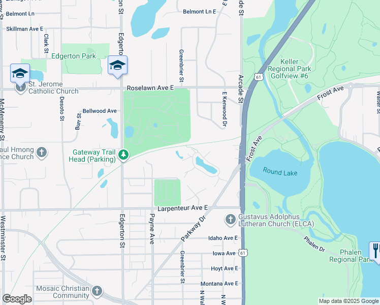 map of restaurants, bars, coffee shops, grocery stores, and more near 703 Maple Hills Drive East in Maplewood