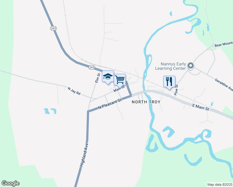 map of restaurants, bars, coffee shops, grocery stores, and more near 67 Main Street in Troy