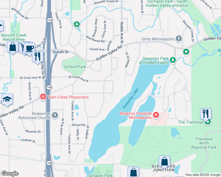 map of restaurants, bars, coffee shops, grocery stores, and more near 1605 Saint Croix Circle in Minneapolis