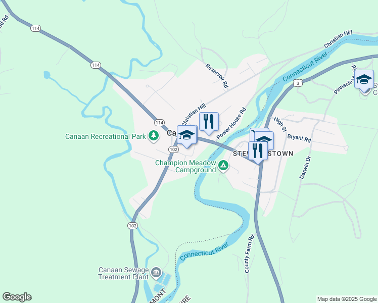 map of restaurants, bars, coffee shops, grocery stores, and more near 99 School Street in Canaan
