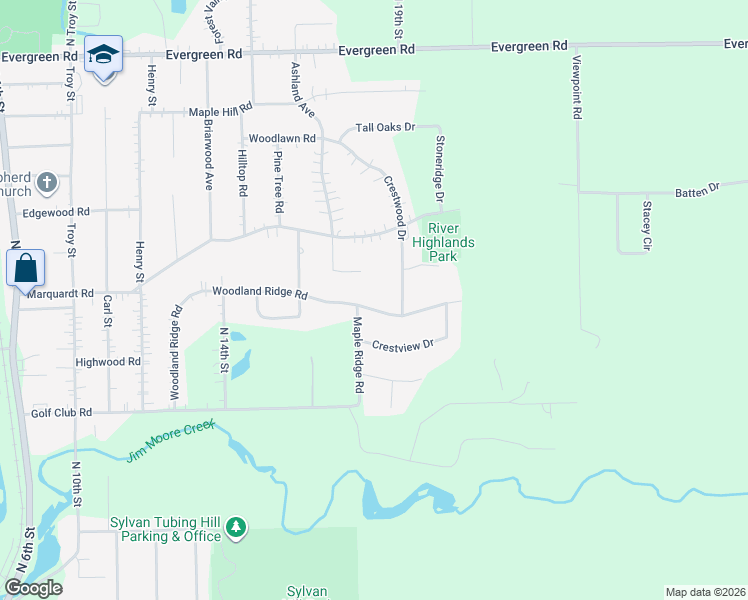 map of restaurants, bars, coffee shops, grocery stores, and more near 3842 Crestwood Drive in Wausau