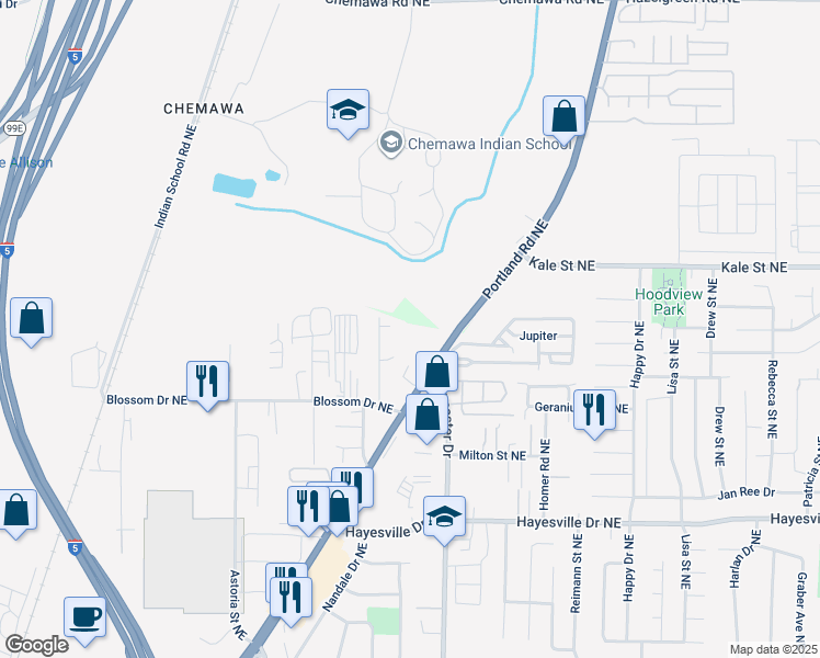 map of restaurants, bars, coffee shops, grocery stores, and more near 4861 Portland Road Northeast in Salem