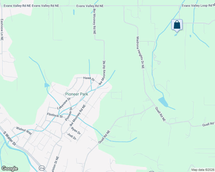 map of restaurants, bars, coffee shops, grocery stores, and more near 4886 Ike Mooney Road Northeast in Silverton