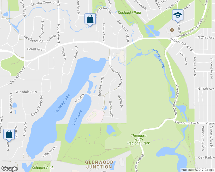 map of restaurants, bars, coffee shops, grocery stores, and more near 1615 Waterford Court in Minneapolis