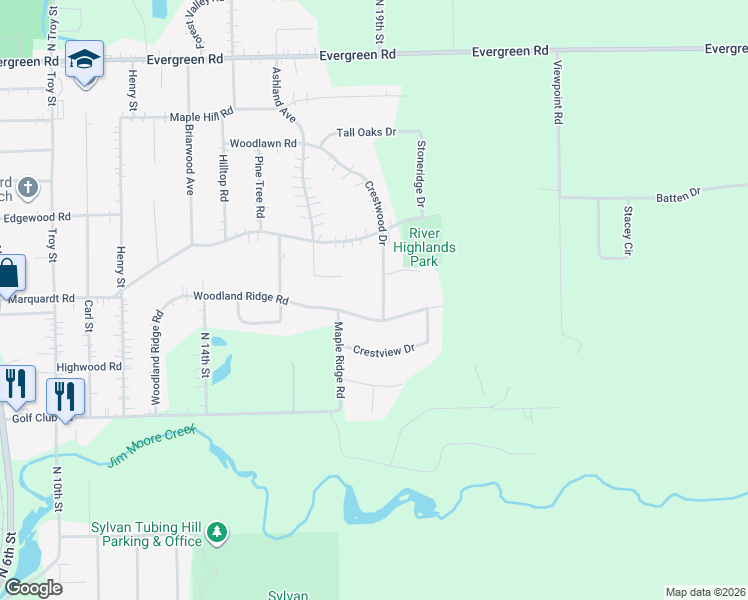 map of restaurants, bars, coffee shops, grocery stores, and more near 3842 Crestwood Drive in Wausau