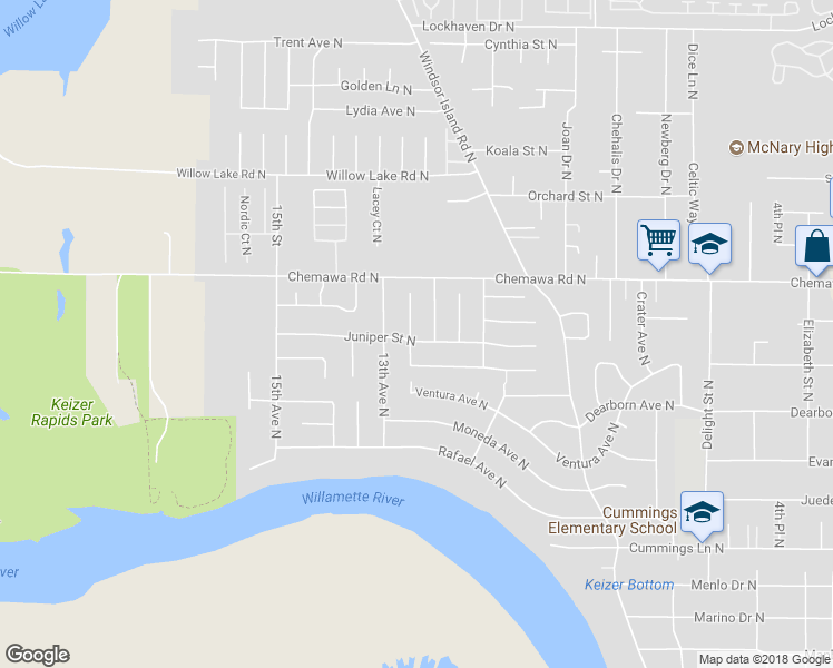 map of restaurants, bars, coffee shops, grocery stores, and more near 4928 Sea Gale Way North in Keizer