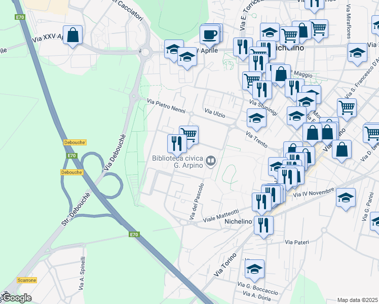 map of restaurants, bars, coffee shops, grocery stores, and more near 4 Piazza Aldo Moro in Nichelino