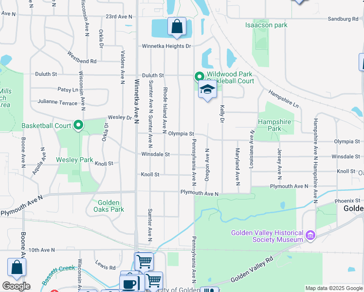 map of restaurants, bars, coffee shops, grocery stores, and more near 1516 Quebec Avenue North in Minneapolis