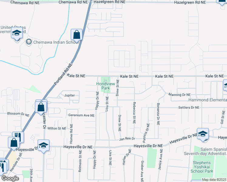 map of restaurants, bars, coffee shops, grocery stores, and more near 4387 Wheat Avenue Northeast in Salem