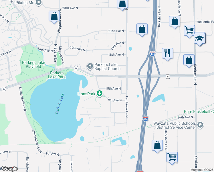 map of restaurants, bars, coffee shops, grocery stores, and more near 14530 15th Avenue North in Minneapolis