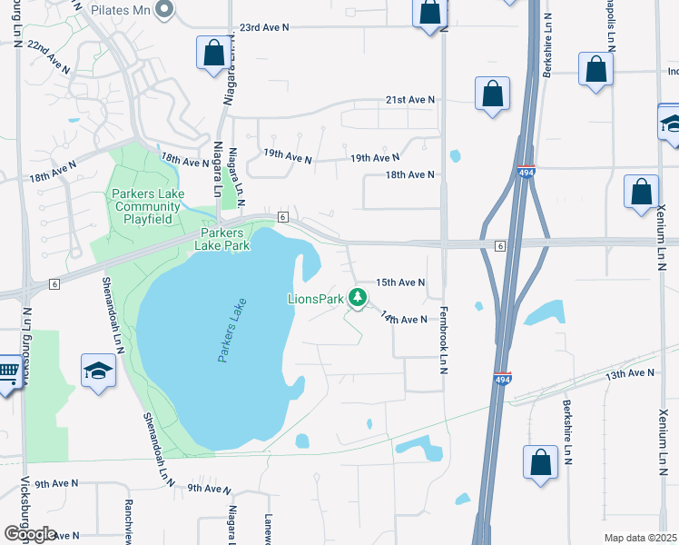 map of restaurants, bars, coffee shops, grocery stores, and more near 1490 Kingsview Lane North in Plymouth