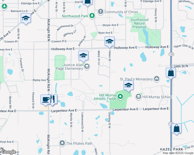 map of restaurants, bars, coffee shops, grocery stores, and more near 2448 Ripley Avenue in North Saint Paul
