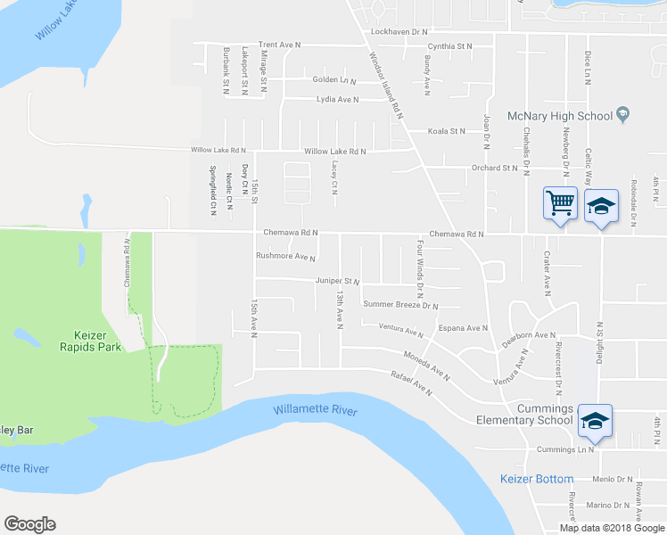 map of restaurants, bars, coffee shops, grocery stores, and more near 4939 13th Avenue North in Keizer