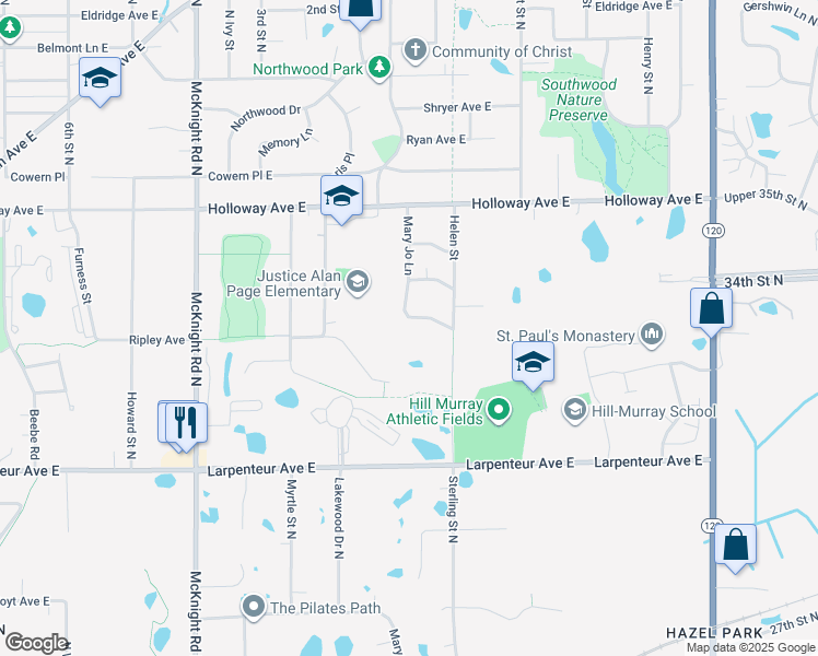 map of restaurants, bars, coffee shops, grocery stores, and more near 2448 Ripley Avenue in North Saint Paul