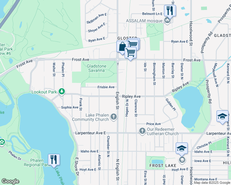 map of restaurants, bars, coffee shops, grocery stores, and more near 1286 Ripley Avenue in Saint Paul