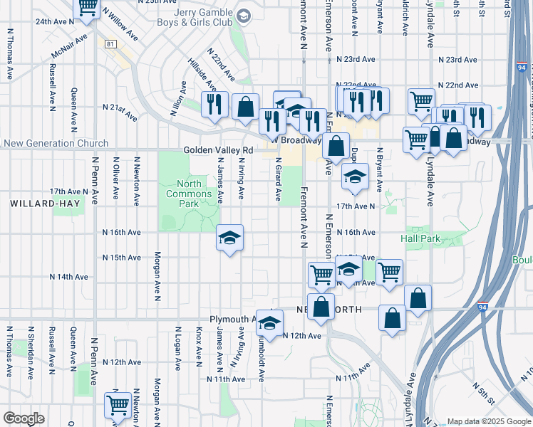 map of restaurants, bars, coffee shops, grocery stores, and more near 1406 North 16th Avenue in Minneapolis