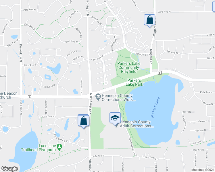 map of restaurants, bars, coffee shops, grocery stores, and more near 1455 Terraceview Lane North in Plymouth