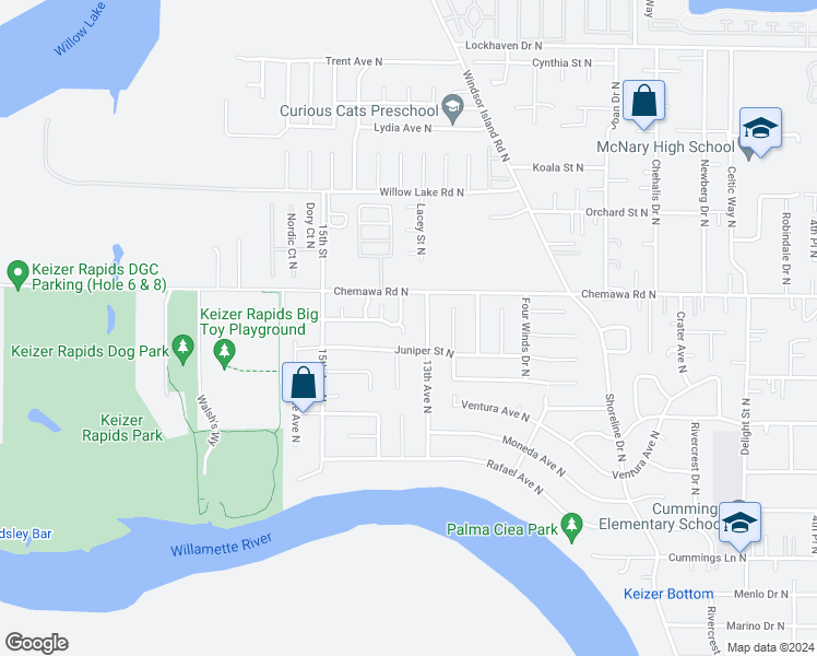 map of restaurants, bars, coffee shops, grocery stores, and more near 4944 Peyton Street North in Keizer