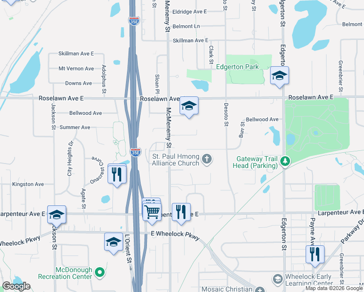 map of restaurants, bars, coffee shops, grocery stores, and more near 382 Ripley Avenue in Saint Paul