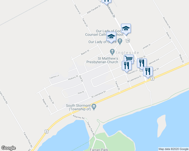 map of restaurants, bars, coffee shops, grocery stores, and more near 33 Maple Street in Ingleside