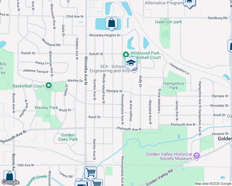 map of restaurants, bars, coffee shops, grocery stores, and more near 1516 Quebec Avenue North in Minneapolis