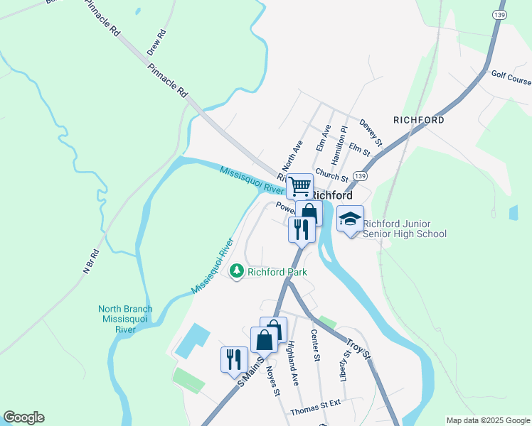 map of restaurants, bars, coffee shops, grocery stores, and more near 140 Intervale Avenue in Richford