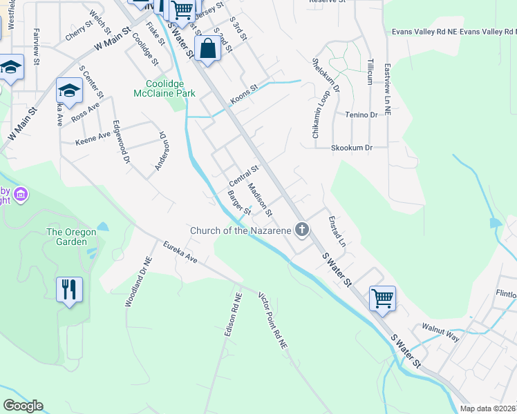 map of restaurants, bars, coffee shops, grocery stores, and more near 929 Madison Street in Silverton