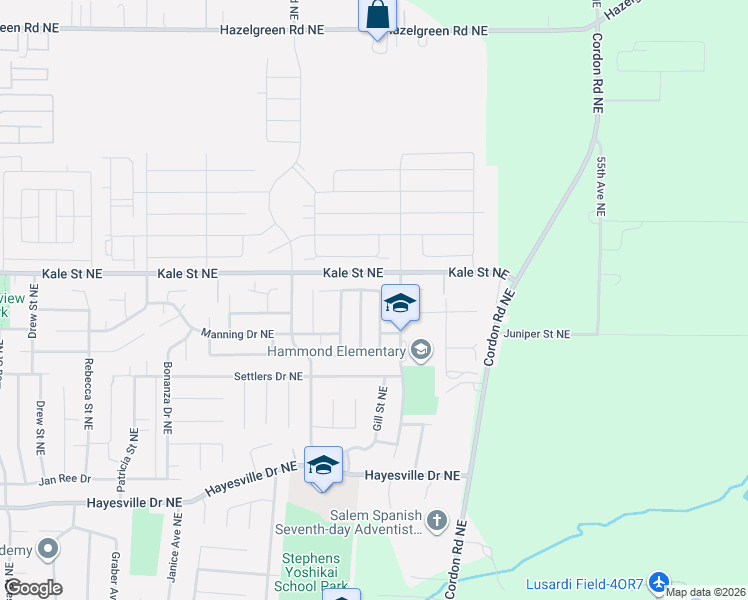 map of restaurants, bars, coffee shops, grocery stores, and more near 4993 Toledo Avenue Northeast in Salem