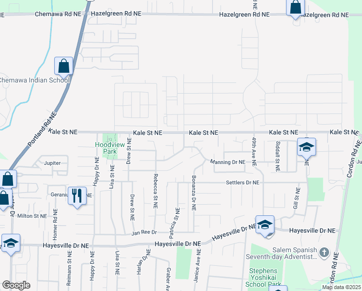 map of restaurants, bars, coffee shops, grocery stores, and more near 4991 Countryside Drive Northeast in Salem