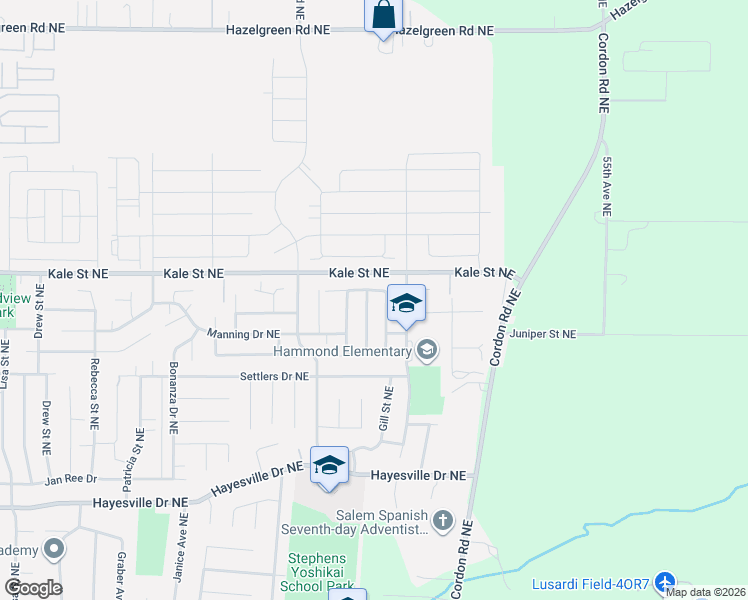 map of restaurants, bars, coffee shops, grocery stores, and more near 4966 Evie Jean Street Northeast in Salem