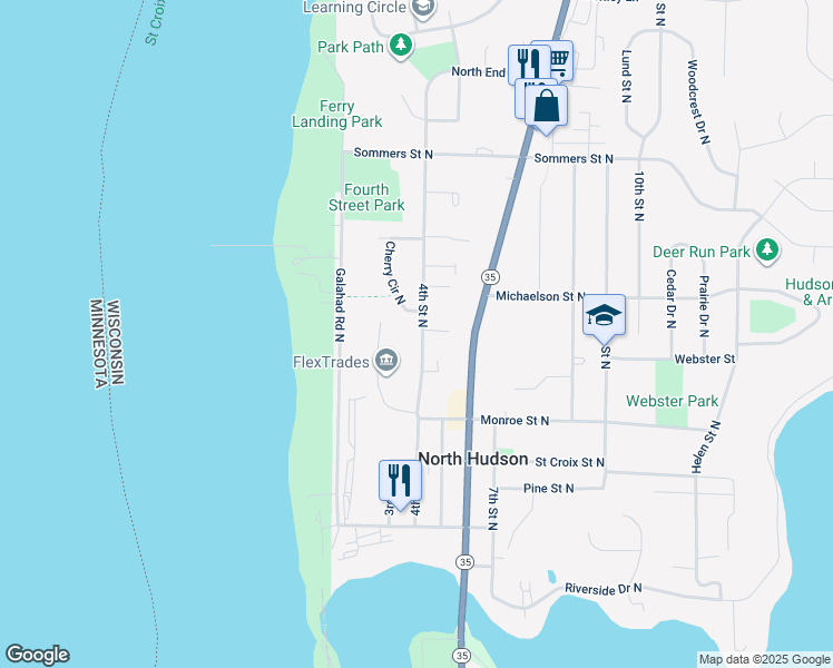 map of restaurants, bars, coffee shops, grocery stores, and more near 531 4th Street North in Hudson