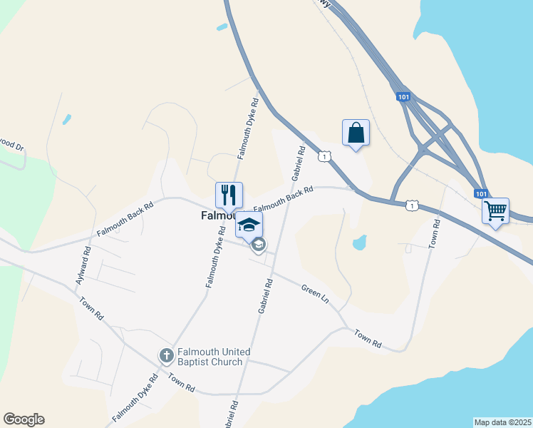 map of restaurants, bars, coffee shops, grocery stores, and more near 91 Falmouth Back Road in Falmouth