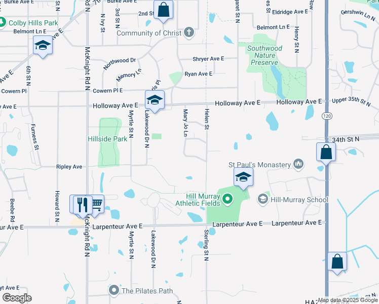 map of restaurants, bars, coffee shops, grocery stores, and more near 1843 Mary Jo Lane in North Saint Paul