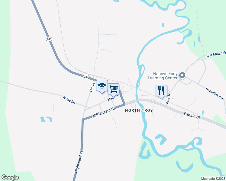 map of restaurants, bars, coffee shops, grocery stores, and more near 68 Railroad Street in Troy