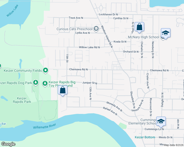 map of restaurants, bars, coffee shops, grocery stores, and more near 4999 13th Avenue North in Keizer