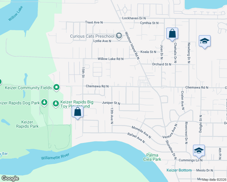 map of restaurants, bars, coffee shops, grocery stores, and more near 4999 13th Avenue North in Keizer
