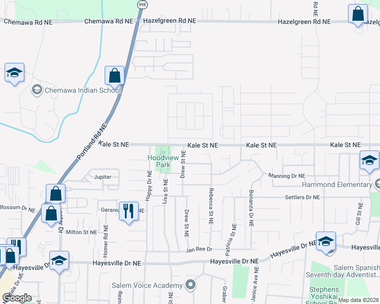 map of restaurants, bars, coffee shops, grocery stores, and more near 4388 Kale Street Northeast in Salem
