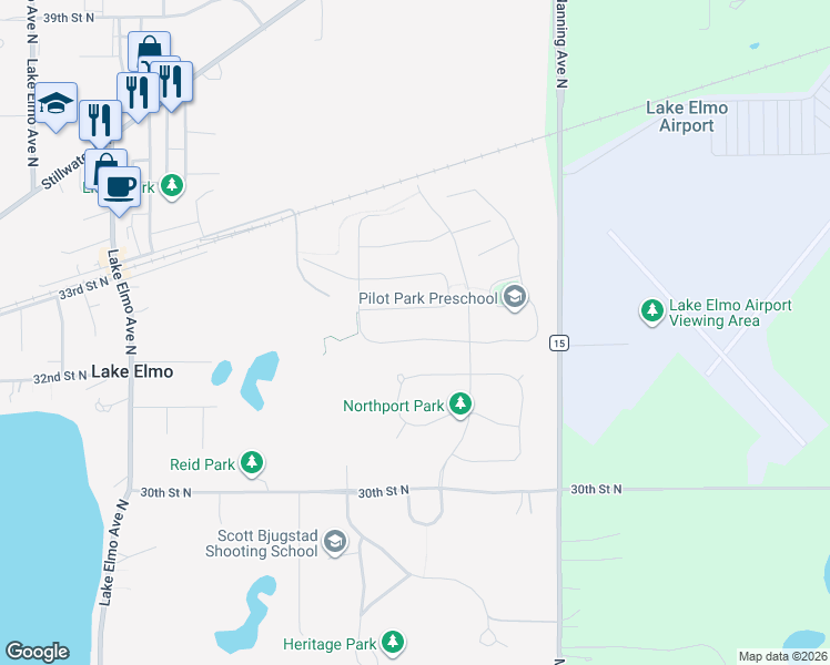 map of restaurants, bars, coffee shops, grocery stores, and more near 11650 32nd Street North in Lake Elmo