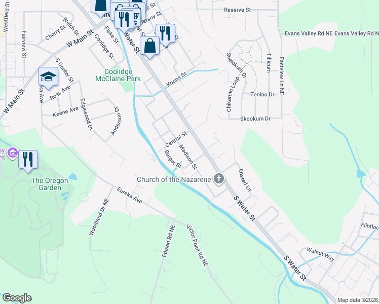 map of restaurants, bars, coffee shops, grocery stores, and more near 929 Madison Street in Silverton
