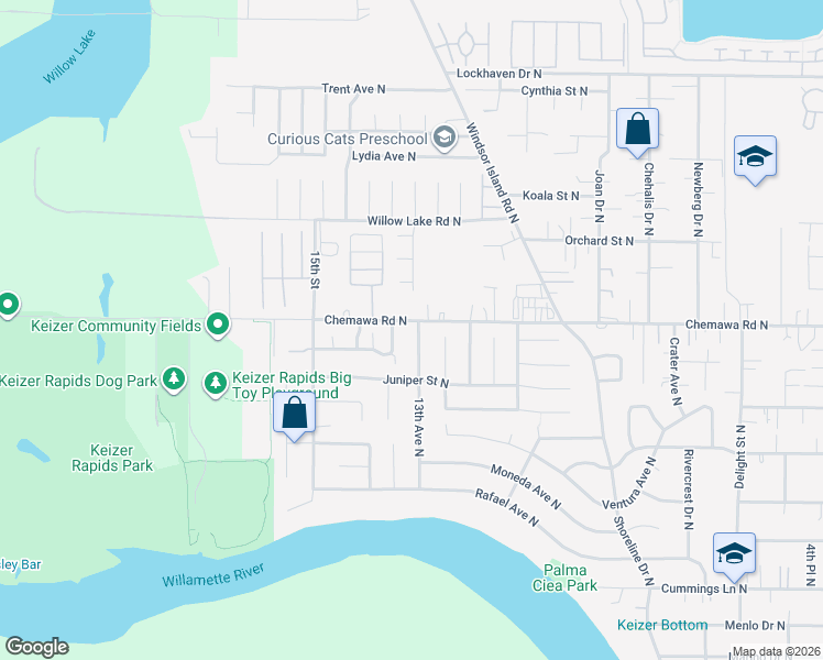 map of restaurants, bars, coffee shops, grocery stores, and more near 4999 13th Avenue North in Keizer