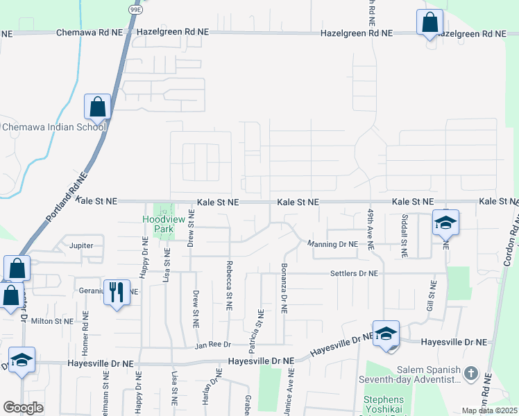 map of restaurants, bars, coffee shops, grocery stores, and more near 4991 Countryside Drive Northeast in Salem