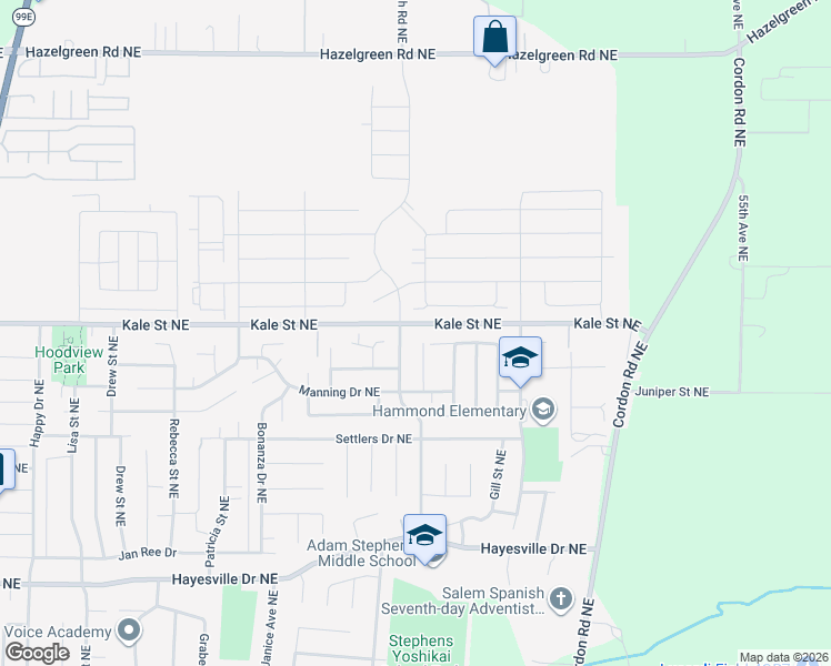 map of restaurants, bars, coffee shops, grocery stores, and more near 4987 Midland Court Northeast in Salem