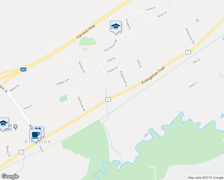 map of restaurants, bars, coffee shops, grocery stores, and more near 1013 Main Street in Kingston