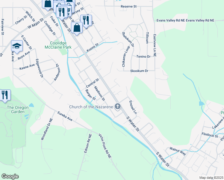 map of restaurants, bars, coffee shops, grocery stores, and more near 206 Trees Court in Silverton