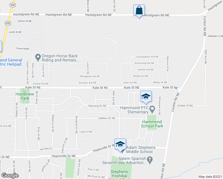 map of restaurants, bars, coffee shops, grocery stores, and more near 4817 Mehama Loop Northeast in Salem